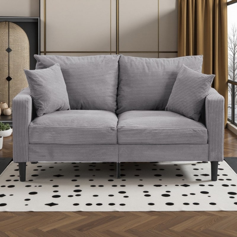 57.9" Corduroy Loveseat Sofa with Wooden Frame, High-Resilience Sponge, and Space-Saving Design