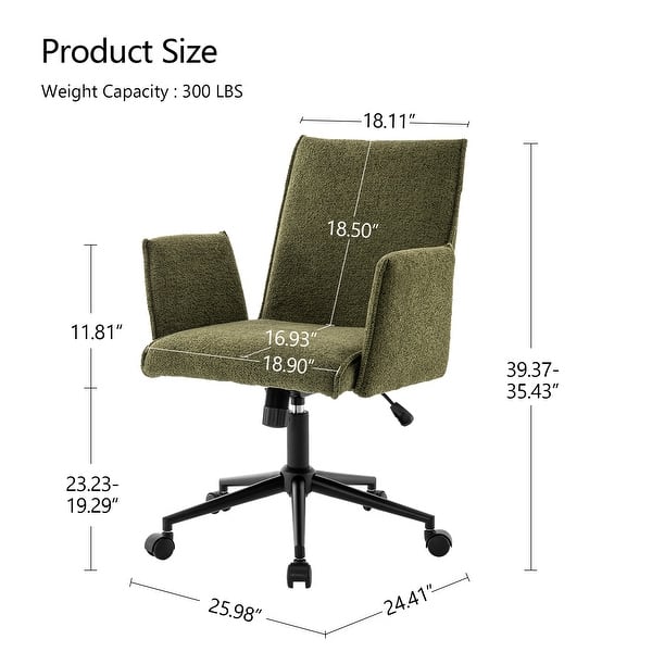 dimension image slide 0 of 3, Upholstered Fabric Swivel Task Chair, Office Chair with Wheels