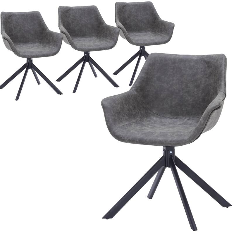 Markley Leather Swivel Dining Armchair with Black Iron Base - Accent Dining Chair for Kitchen and Dining Room Set of 4 - Grey