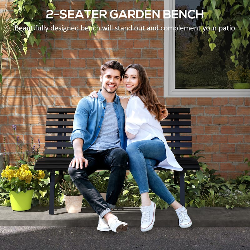 Outsunny 48.5" Garden Bench, Outdoor Patio Bench, Lightweight Aluminum Park Bench with Slatted Seat