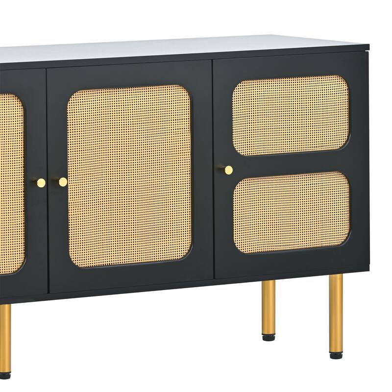 ON-TREND Boho style TV Stand with Rattan Door