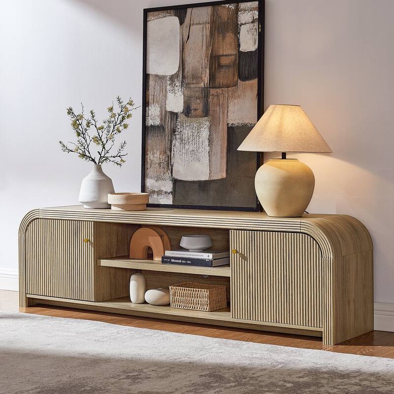 Modern Fluted TV Stand for 80" TV, Media Console, Entertainment Center - Grey