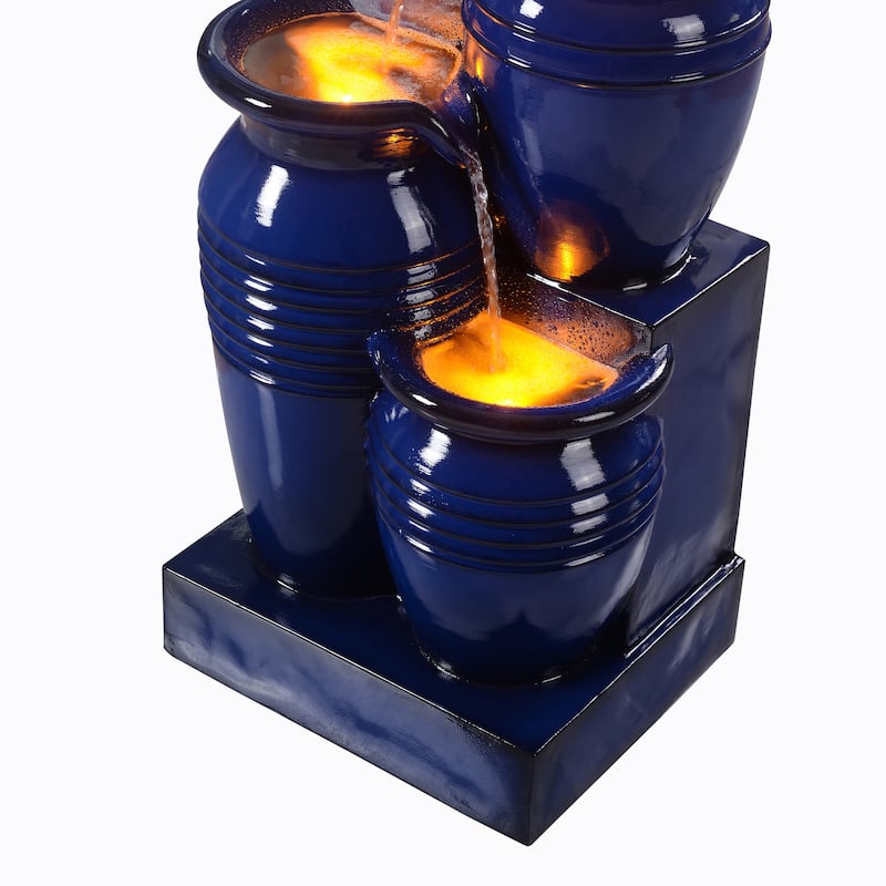 Teamson Home 28.74" 4-Tier Outdoor Fountain with LED Lights, Solar Powered, Weather-Resistant Faux Stone for Garden & Patio