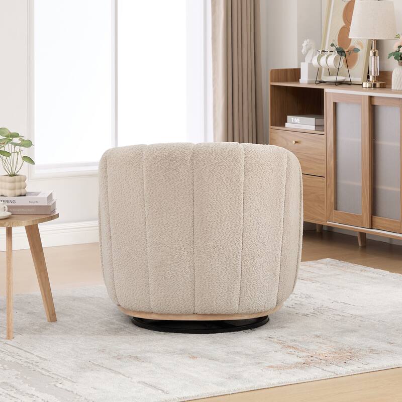 Chenille Upholstered Swivel Barrel Chair, Tufted Pumpkin-Shape Club Armchair, Lounge Reading Chair with Metal Base