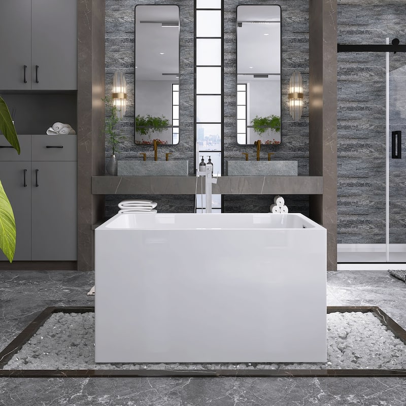 43 in. x 28 in. Acrylic Freestanding Soaking Bathtub in Gloss White - 43" x 28" - Gloss White 