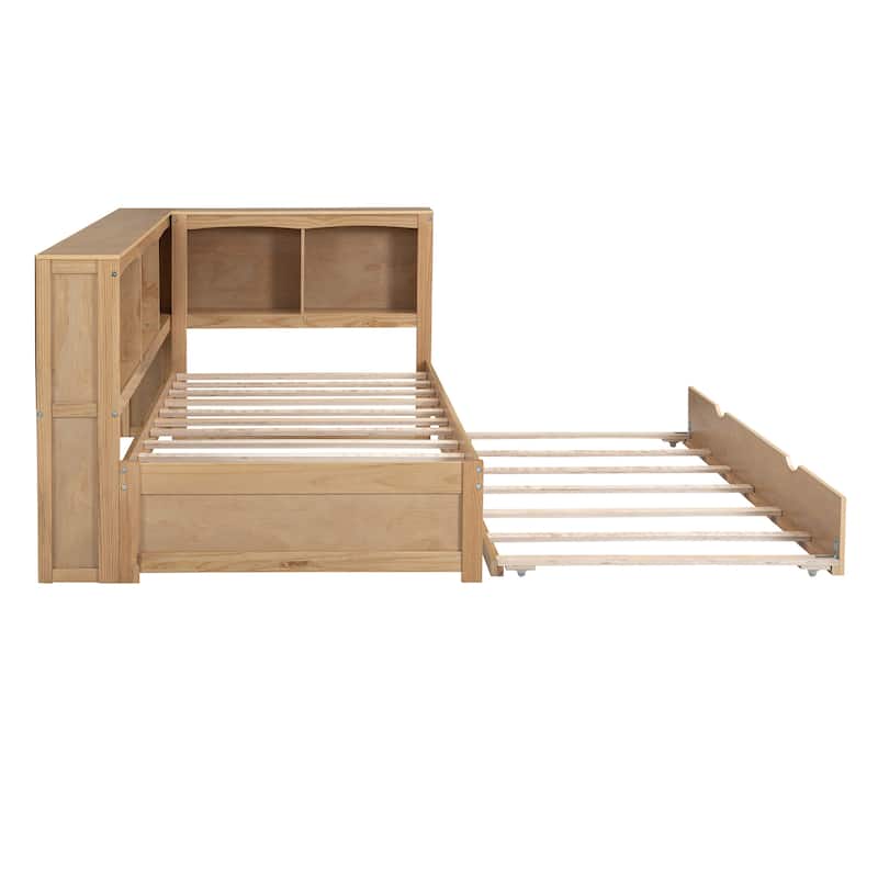 Wood Color Twin Size Daybed with Trundle