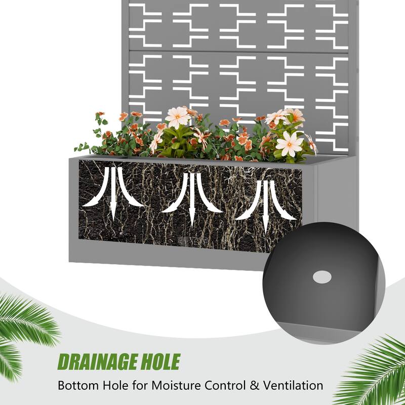 Metal Galvanized Planter Box with Trellis Privacy Screen Lockable Wheels