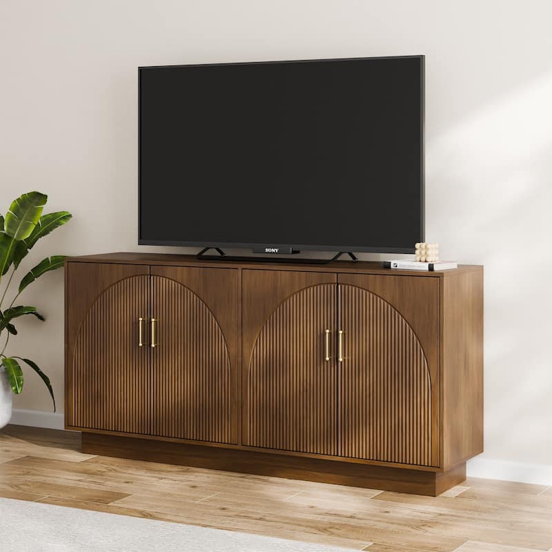 Mid-Century Fluted TV Stand with Storage Fits TVs up to 75", Entryway Console, Sideboard - 15.7"D x 65"W x 31.5"H