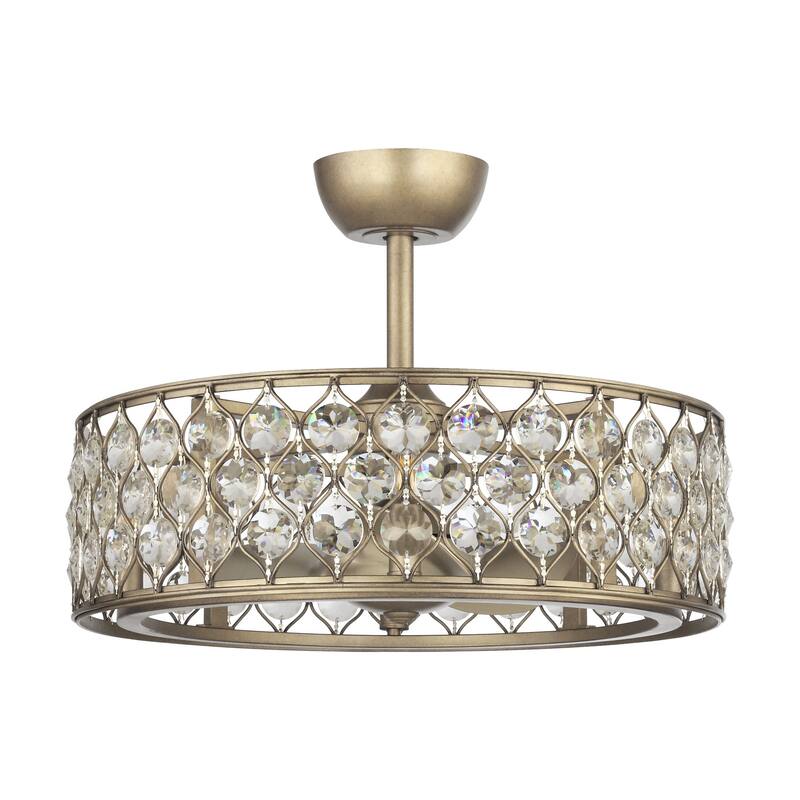 25" Rusted Silver 3-Blade Crystal Ceiling Fan Chandelier with Remote