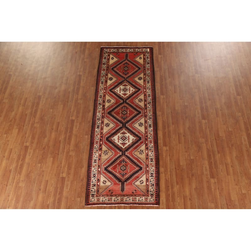 Ardebil Persian Vintage Runner Rug Hand-knotted Wool Carpet - 3'7"x 10'3"