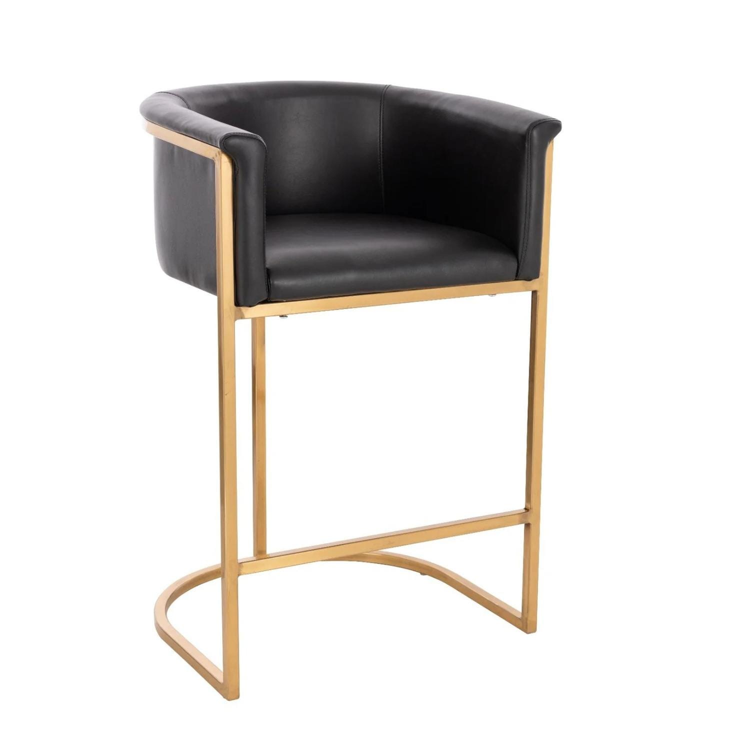Modern Arm Counter Black and Brass Stool (Set of 2)