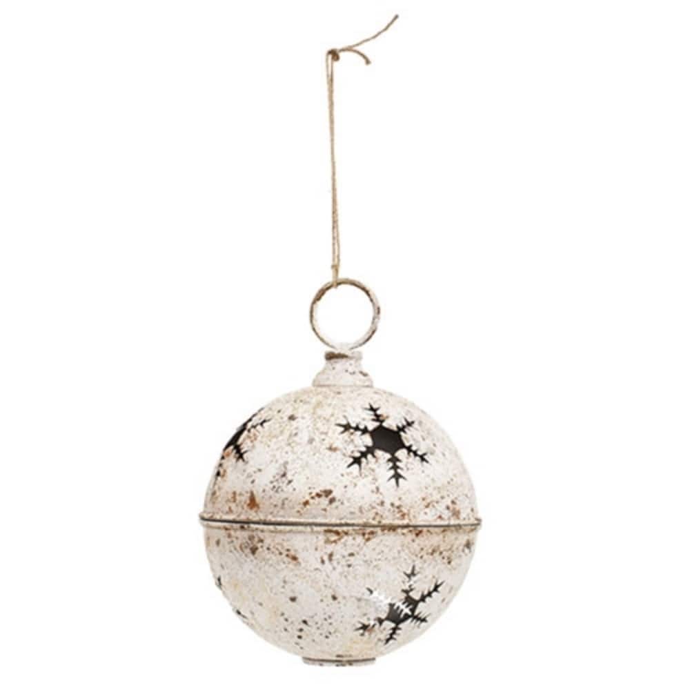 Gleaming Distressed White Metal Snowflake Jingle Bell - 8.25" x 11.5" - 8.25" x 11.5"