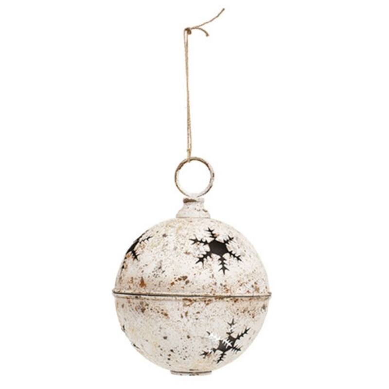 Gleaming Distressed White Metal Snowflake Jingle Bell - 8.25" x 11.5" - 8.25" x 11.5" - Multi