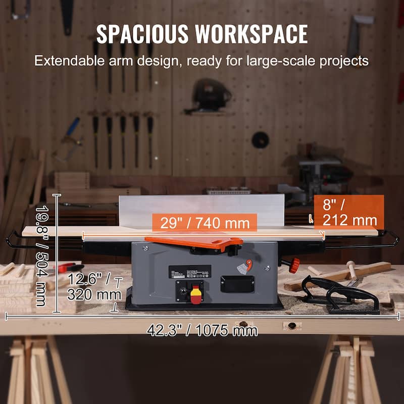 UIMOSO Benchtop Spiral Jointer, 8-Inch, 2HP with 10000 RPM, Featuring an 18-Blade Spiral Cutterhead, Extendable Arm to 6.5''