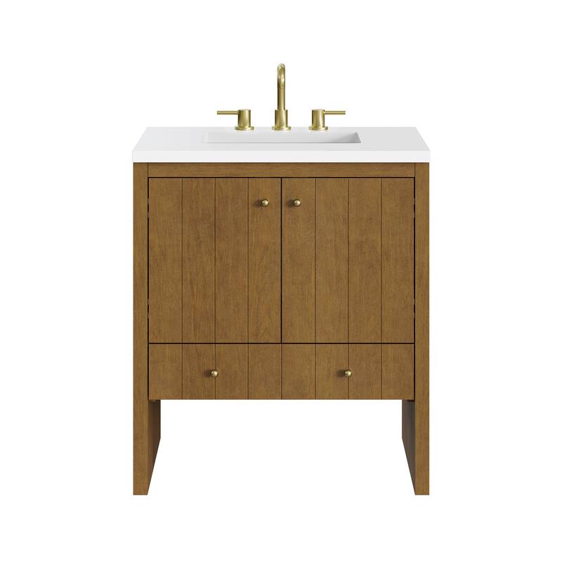 Hudson 30" Single Vanity - Honey Oak/Single White Zeus