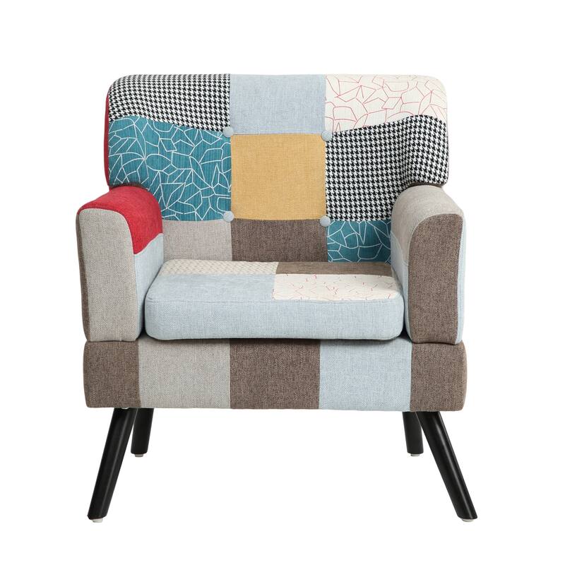 Colorful 22.5" Buttons Tufted Accent Chair with Wood Legs