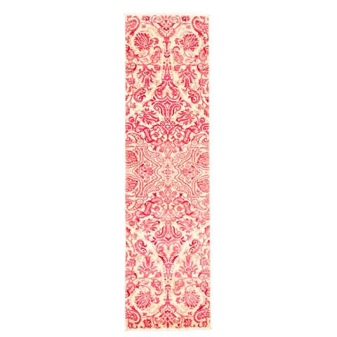 ECARPETGALLERY Hand-knotted Lahore Finest Pink, Ivory Wool Rug - 2'8 x 10'3