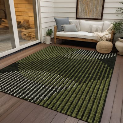 Machine Washable Indoor/ Outdoor Abstract Stripe Chantille Rug
