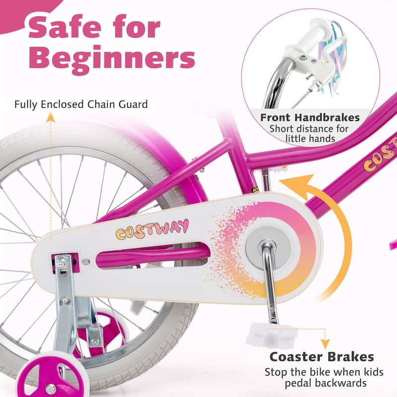 Costway 16" Kids Bicycle with Basket Doll Seat Colorful Streamers - See Details