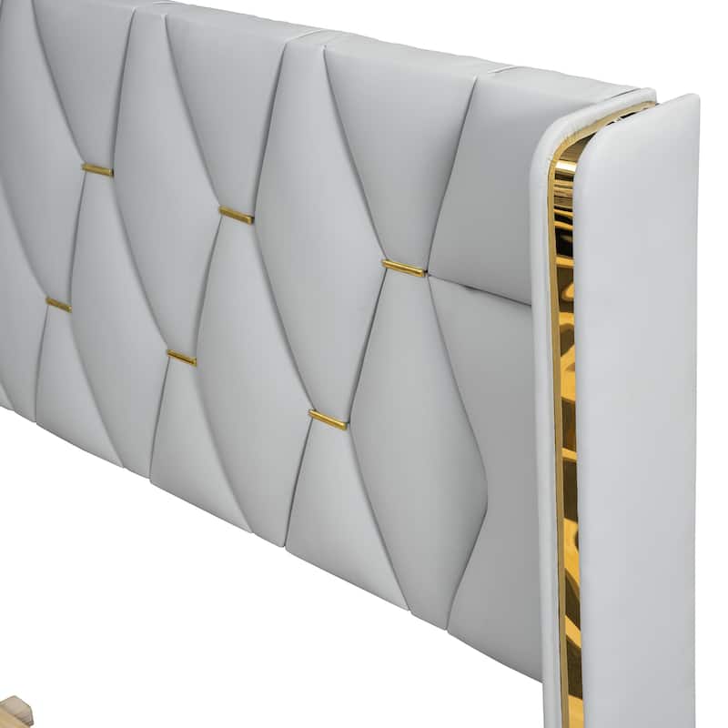Contemporary Full Upholstered Platform Bed with PU Cover and Wooden Slats