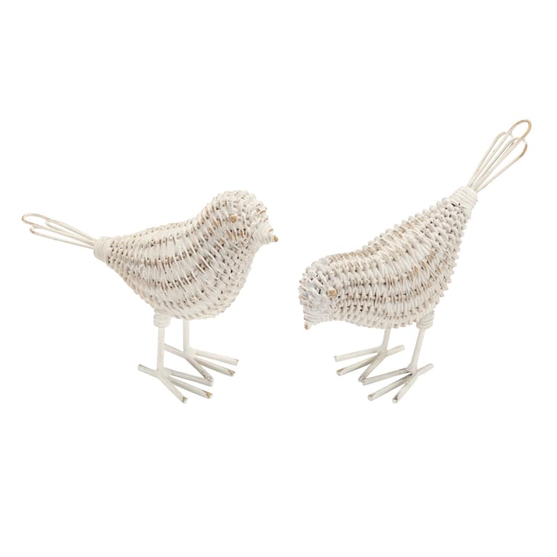 Wicker Bird Shelf Sitter Figurines - 7" - Set of 4
