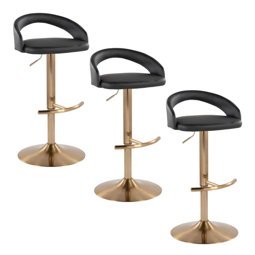 Grotto Upholstered Adjustable Barstool with Gold Metal - Set Of 3