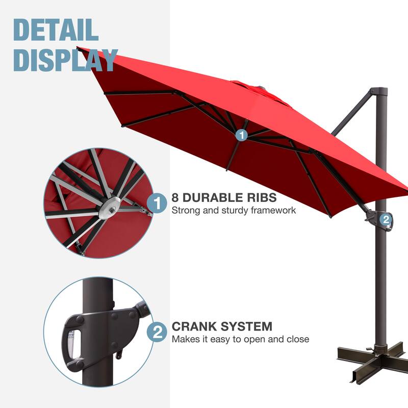 VredHom 10X13 FT Patio Outdoor Cantilever-Offset Umbrella with Base Stand