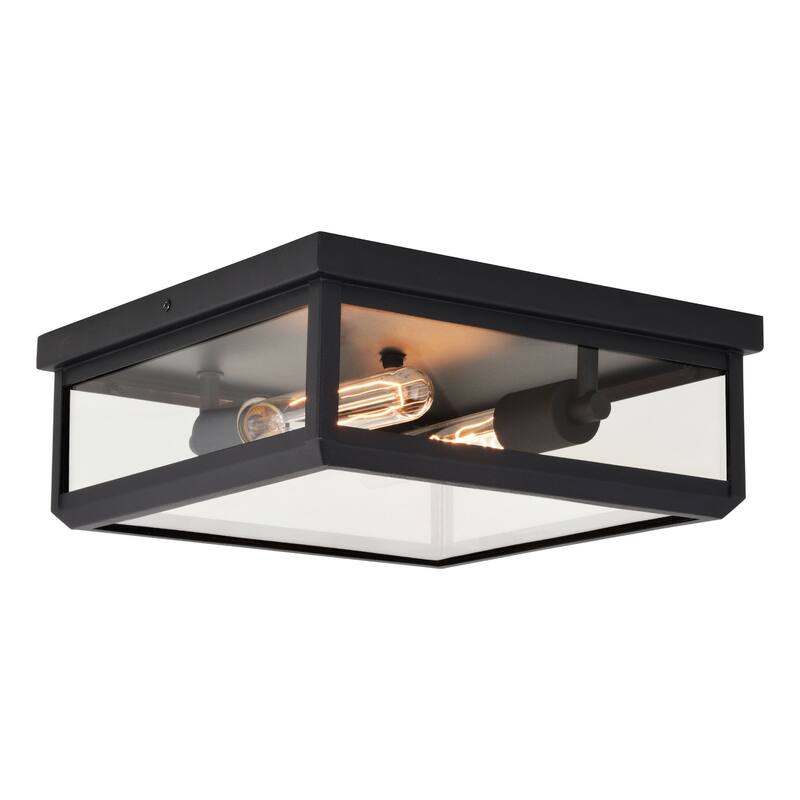 Outdoor Ceiling Light Black Square Flush Mount Clear Glass Exterior Light - 4.5