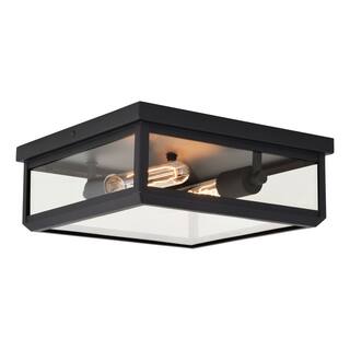 Outdoor Ceiling Light Black Square Flush Mount Clear Glass Exterior Light - 4.5