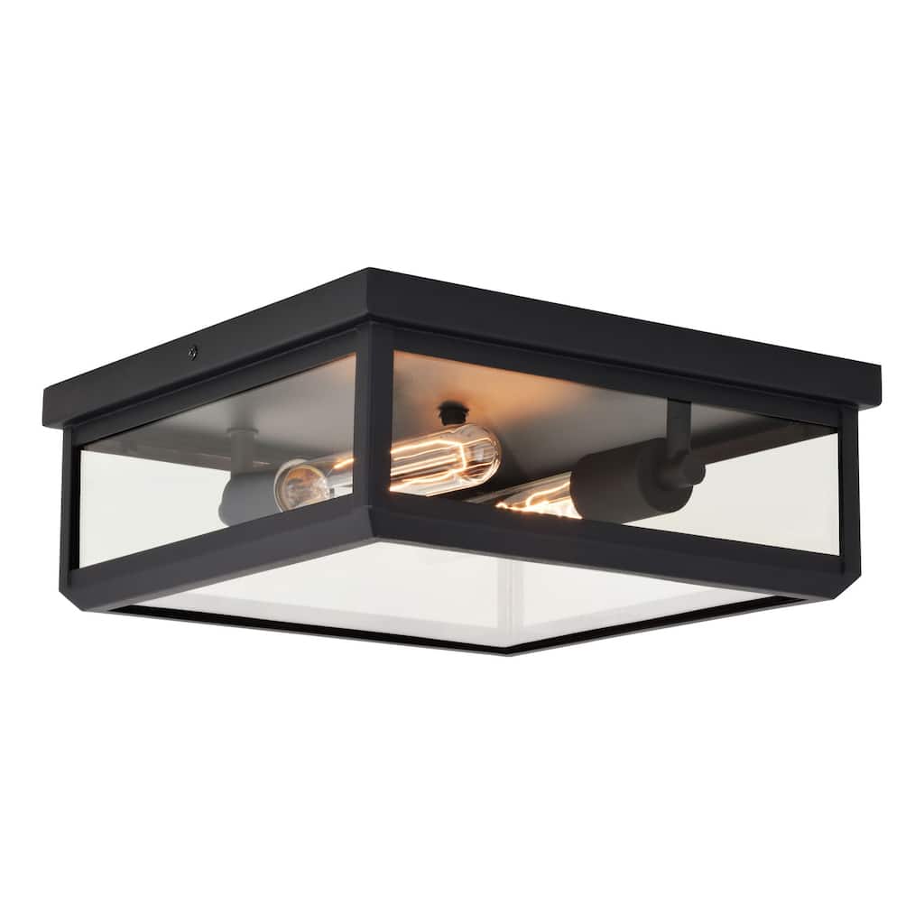 Outdoor Ceiling Light Black Square Flush Mount Clear Glass Exterior Light - 4.5