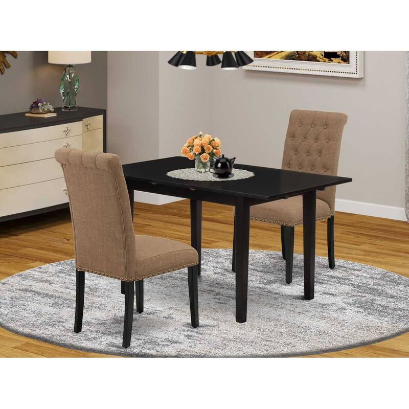 HomeStock 3-Piece Black Finish Rectangular Solid Wood Top With Butterfly Leaf Dining Table Set
