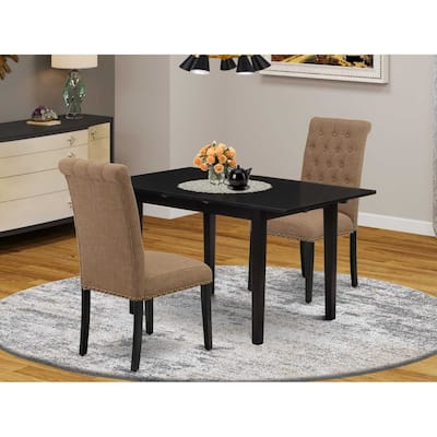 HomeStock 3-Piece Black Finish Rectangular Solid Wood Top With Butterfly Leaf Dining Table Set