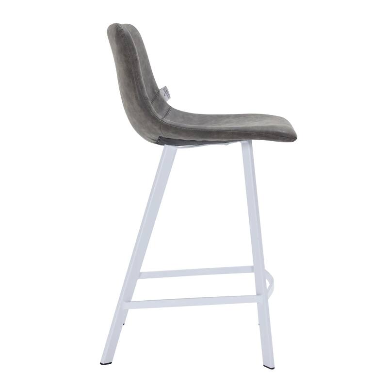 Elland Leather Bar Stool - Modern Counter Height Stool with White Stainless Steel Legs for Kitchen Island or Home Bar Set of 2