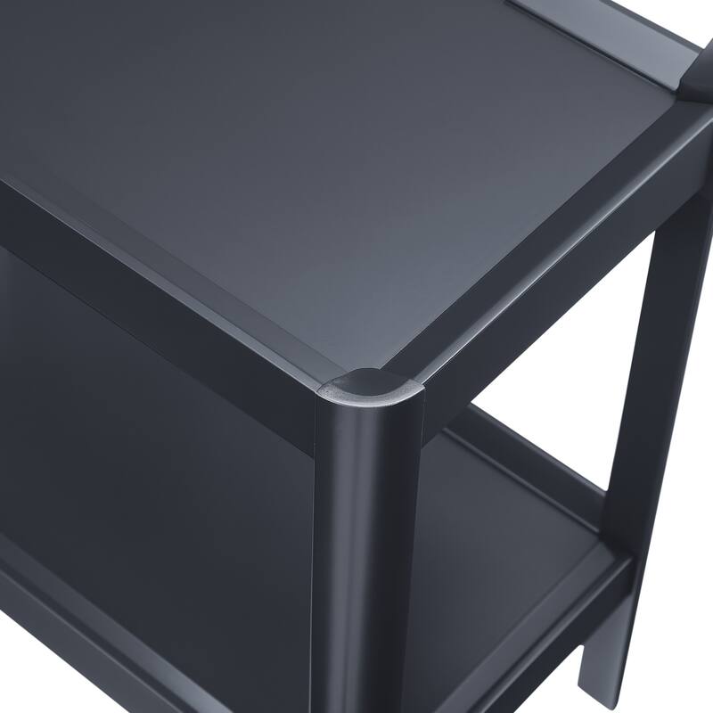 Modern Matte Black Nightstand with Two Shelves and Rounded Corners