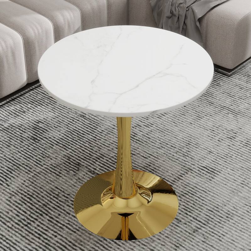 27.6-Inch Mid-Century Modern Style Dining Table, Accommodates 2-4 People, Featuring A Round White-Veined Marble Tabletop