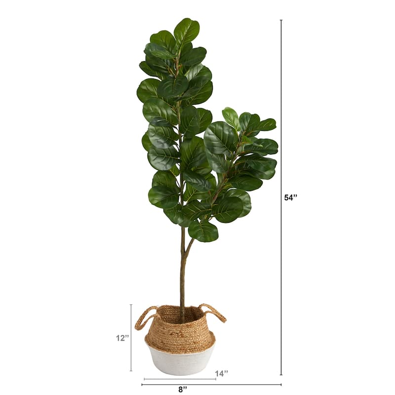 Artificial Fiddle Leaf Fig Tree 4.5Ft Indoor Plant with Planter, Realistic Home Decor - Green - 51-60 Inches