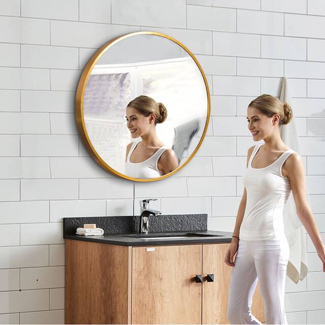 Neutypechic Modern Thin Frame Wall-Mounted Vanity Round Mirror