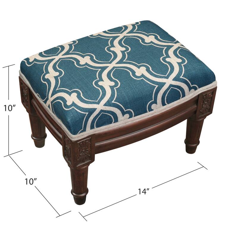 Copper Grove Castletown Blue Upholstered Wood Footstool with Trellis Accents