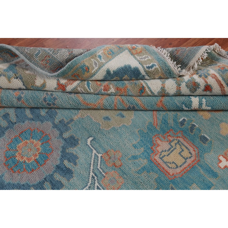Hand Knotted Oriental 100% Wool Carpet Transitional All-Over Navy Blue & Blues Oushak Area Rug - 12' 4'' X 9' 2''
