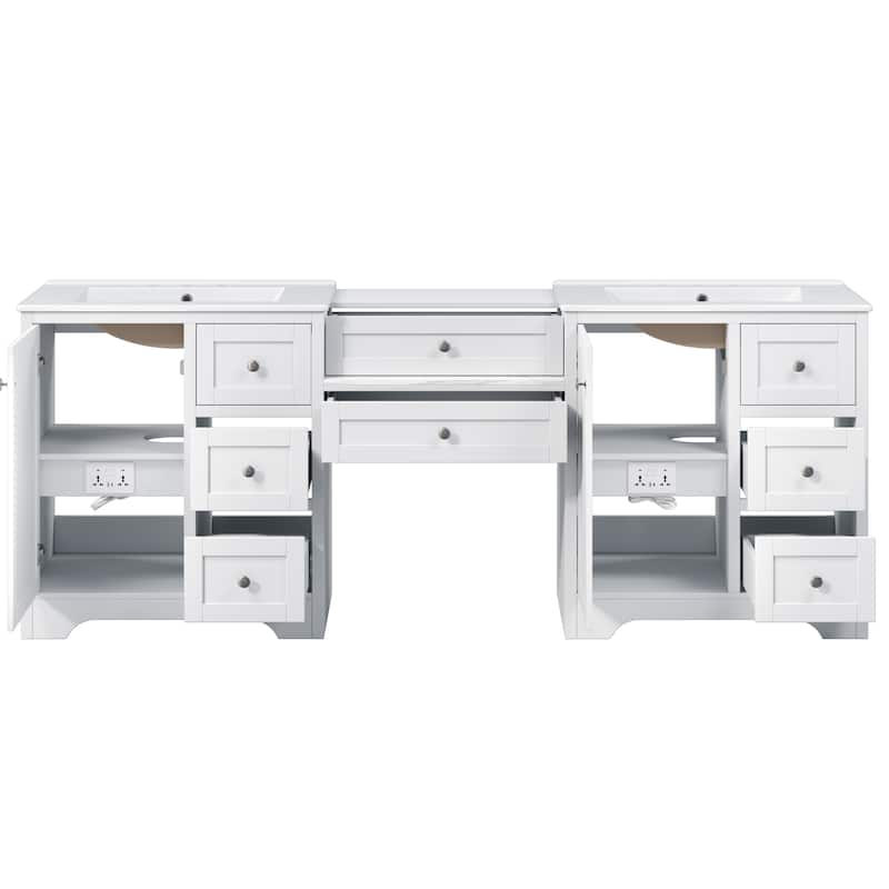 Christopher Knight Home - Wooden 84 Inches Double Sink Bathroom Vanity (Separate Sink) with Engineered Stone Countertop