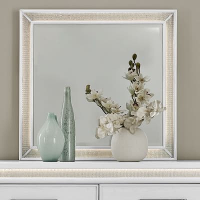 Reflections Pearl White Rhinestone Bedroom Mirror with Touch LED Lighting