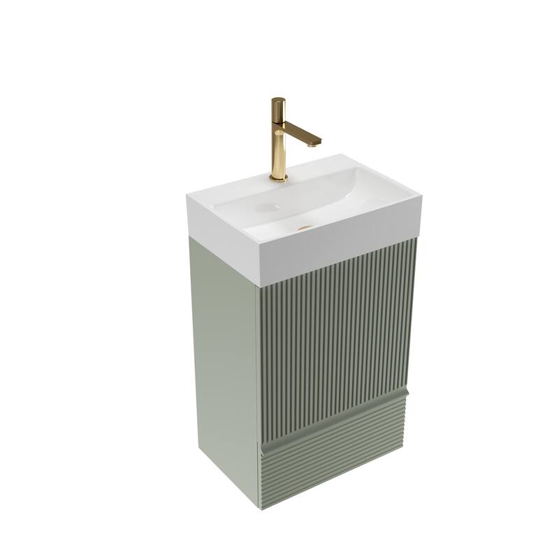 20" Striped Freestanding Bathroom Vanity with Ceramic Sink, Modern Bathroom Storage Cabinet