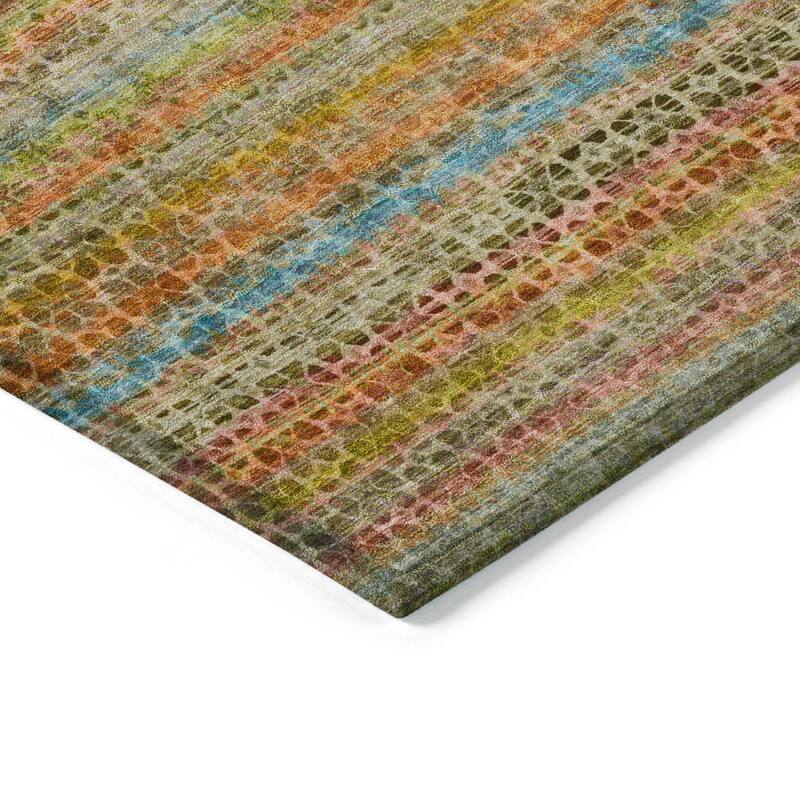 Machine Washable Indoor/Outdoor Transitional Striped Chantille Rug