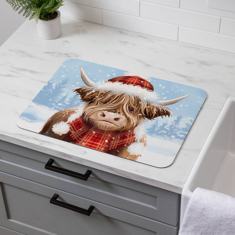 Holiday Highland Cow Drying Mat - 20x15"