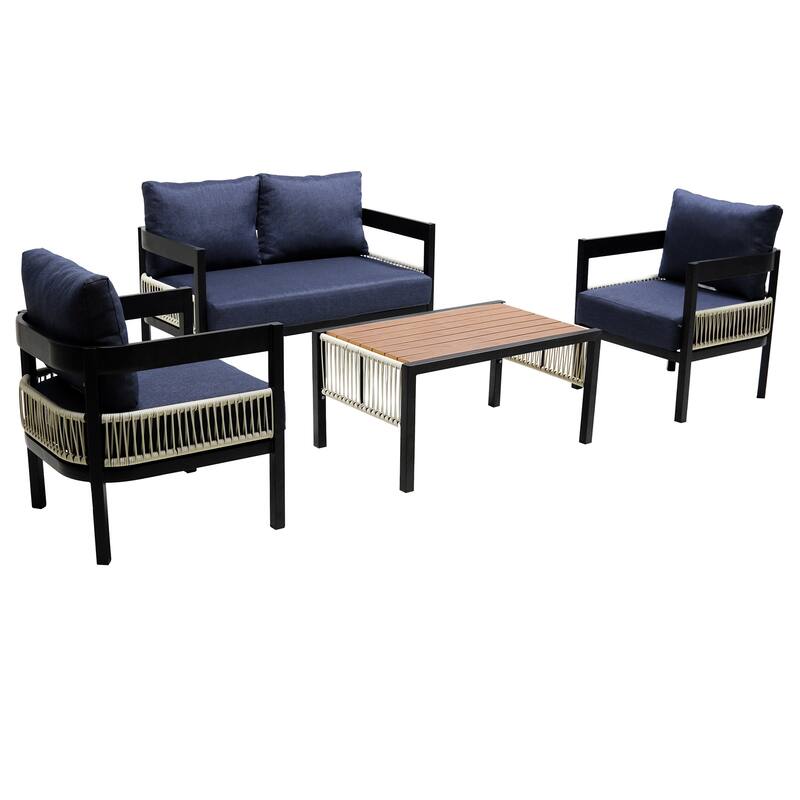 Outdoor Rattan Iron Sofa Set w/ Table,Waterproof,Rust-proof (Set of 4)