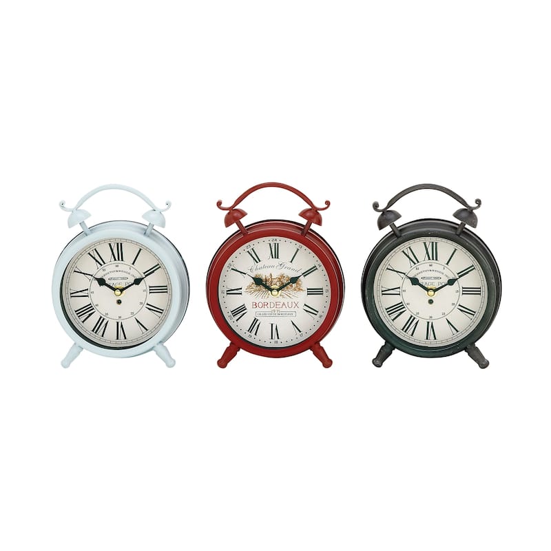 Benzara White/Red/Grey Iron Metal Striking Table Clock (Pack of 3)
