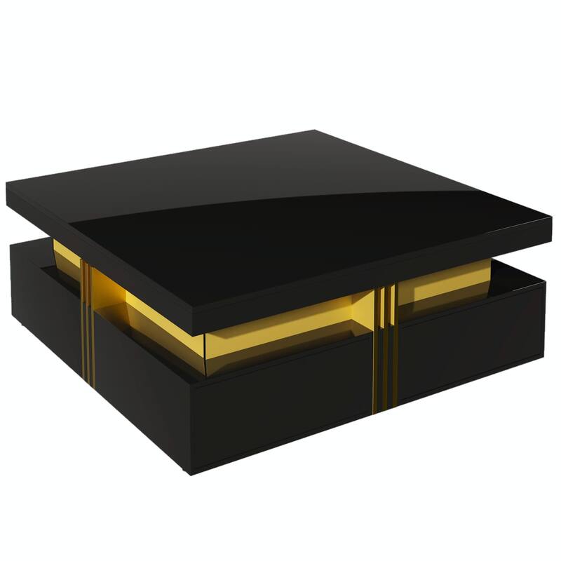 Modern Glossy Square Storage Coffee Table with 4 Drawers