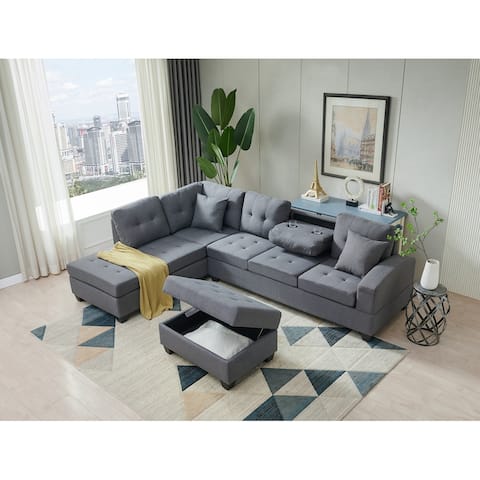Sectional 3-seaters sofa with reversible chaise and storage ottoman