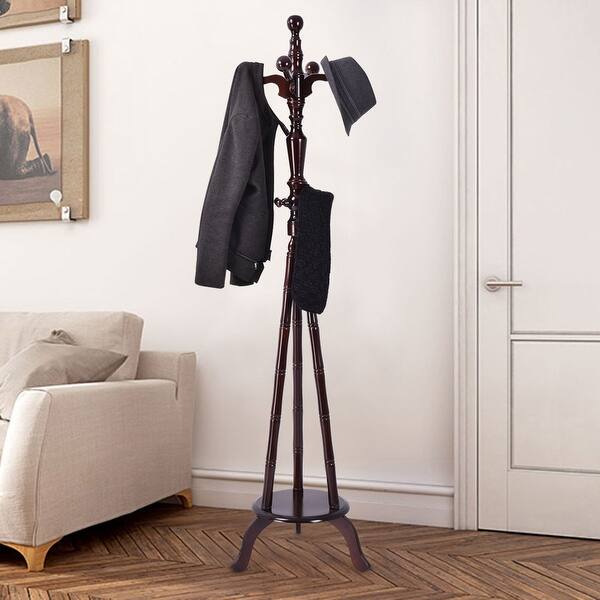 Shop Costway 73 Free Standing Solid Wood Coat Hat Purse Hanger