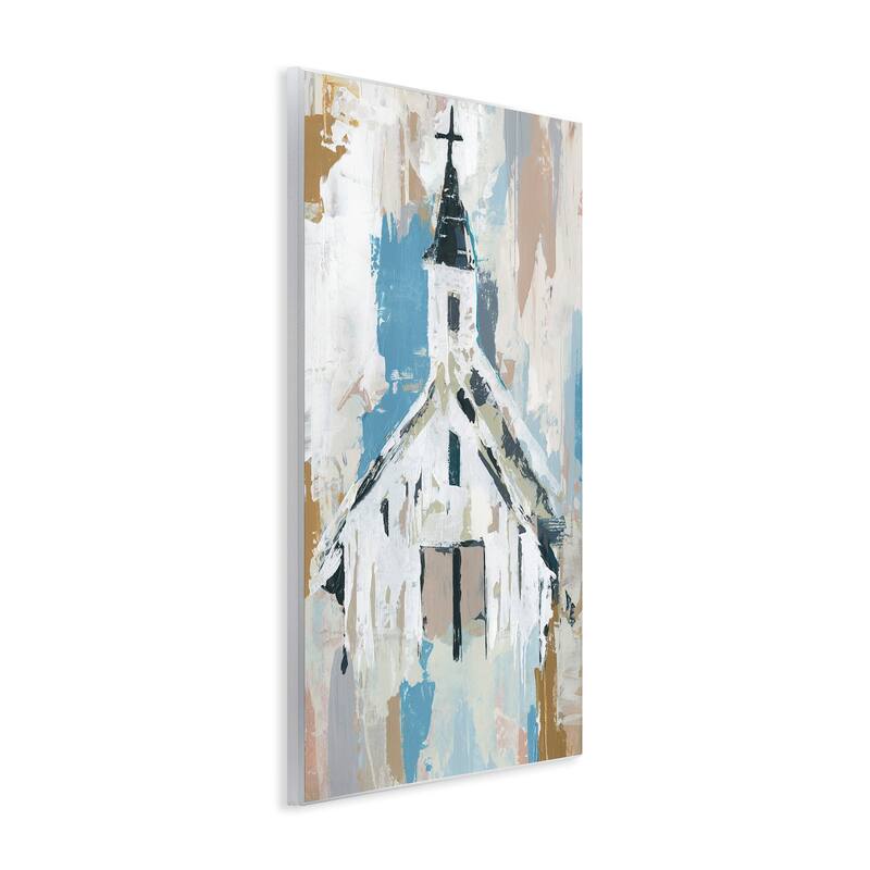 Stupell Distressed Country Church House Abstract Pattern Wood Wall Art - White